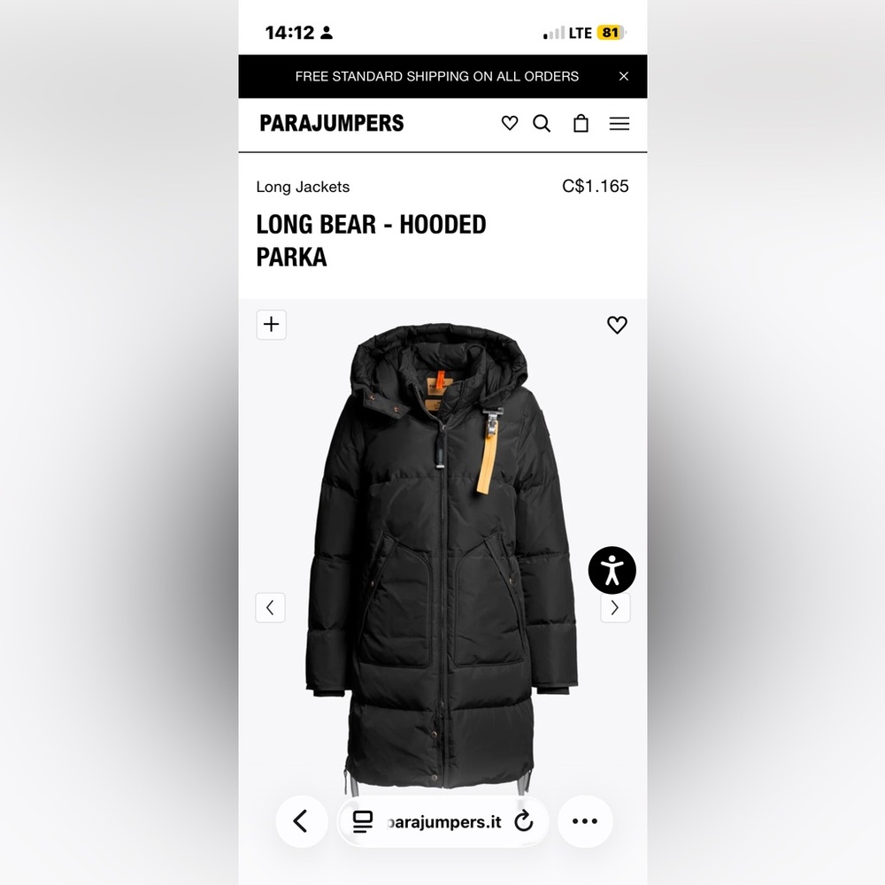 Parajumpers  Women's Long Bear Black Parka with Hood